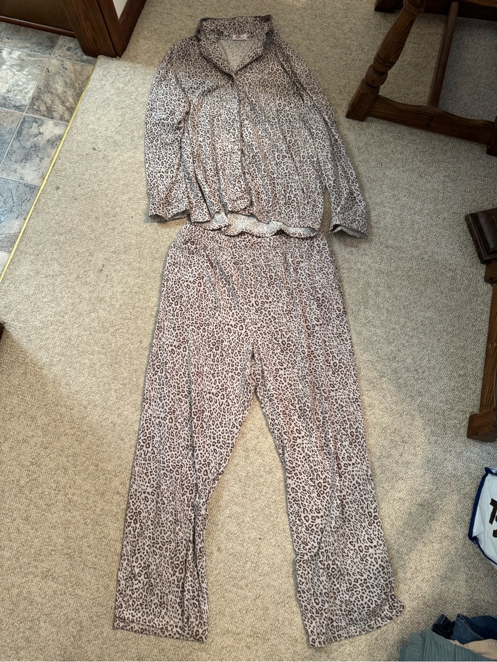 Leopard Print Women's Pajama Set - Taupe and Brown